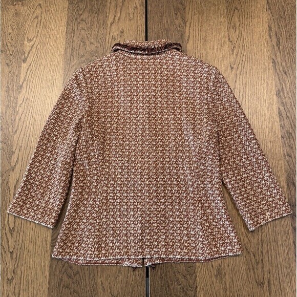 St. John Knit Painterly Tweed Boucle Jacket Women’s Sz 6 Russet Fringe Full Zip - Picture 2 of 12